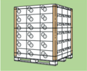 Bild som representerar en pall som skyddas vertikalt av kantskydd av tillverkaren Strömnäs förpackningar.